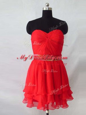 Romantic Red Sweetheart Neckline Beading Club Wear Sleeveless Zipper