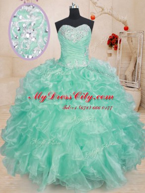 Fantastic Floor Length Apple Green Sweet 16 Dress Sweetheart Sleeveless Lace Up