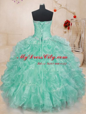 Fantastic Floor Length Apple Green Sweet 16 Dress Sweetheart Sleeveless Lace Up