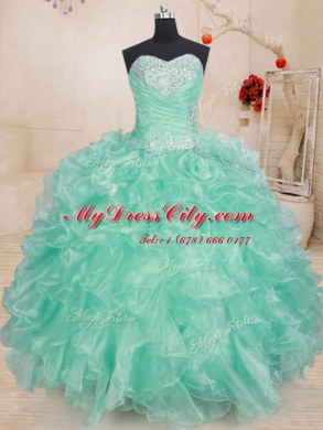 Fantastic Floor Length Apple Green Sweet 16 Dress Sweetheart Sleeveless Lace Up