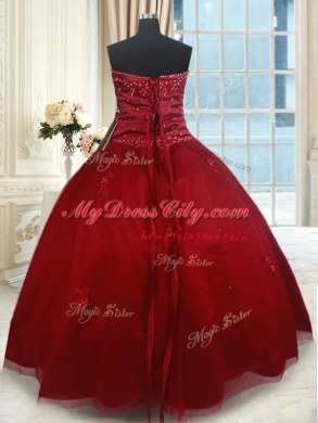 Wine Red Sleeveless Beading and Appliques Floor Length 15th Birthday Dress