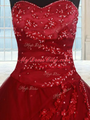 Wine Red Sleeveless Beading and Appliques Floor Length 15th Birthday Dress
