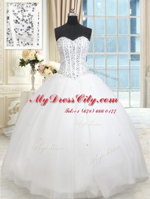 White Lace Up 15 Quinceanera Dress Beading and Ruffled Layers and Sequins Sleeveless Floor Length