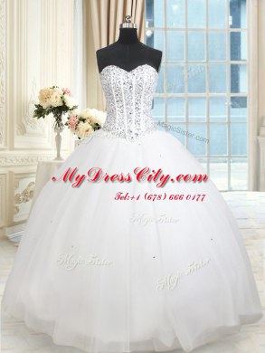 White Lace Up 15 Quinceanera Dress Beading and Ruffled Layers and Sequins Sleeveless Floor Length