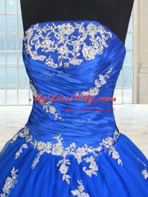Floor Length Ball Gowns Sleeveless Blue Quinceanera Gown Lace Up