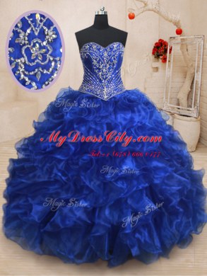With Train Ball Gowns Sleeveless Royal Blue Vestidos de Quinceanera Brush Train Lace Up