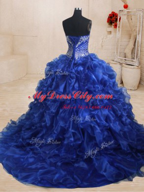 With Train Ball Gowns Sleeveless Royal Blue Vestidos de Quinceanera Brush Train Lace Up