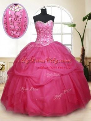 Sleeveless Lace Up Floor Length Beading and Ruffles and Sequins Quinceanera Gown
