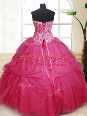 Sleeveless Lace Up Floor Length Beading and Ruffles and Sequins Quinceanera Gown
