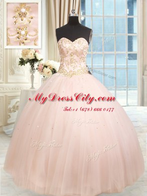 Extravagant Baby Pink Sweetheart Lace Up Beading and Embroidery Quinceanera Gowns Sleeveless