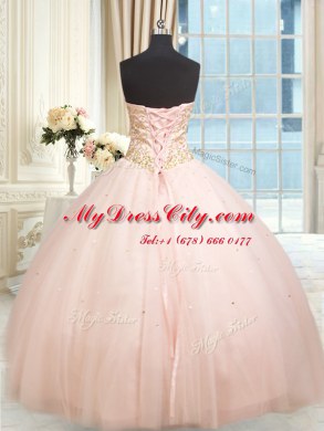 Extravagant Baby Pink Sweetheart Lace Up Beading and Embroidery Quinceanera Gowns Sleeveless