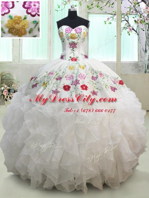 Free and Easy Sweetheart Sleeveless Lace Up Sweet 16 Quinceanera Dress White Organza and Taffeta