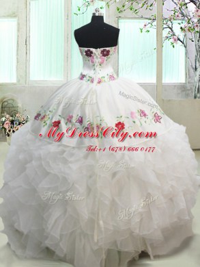 Free and Easy Sweetheart Sleeveless Lace Up Sweet 16 Quinceanera Dress White Organza and Taffeta
