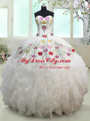 Free and Easy Sweetheart Sleeveless Lace Up Sweet 16 Quinceanera Dress White Organza and Taffeta
