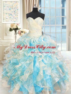 Multi-color Organza Lace Up Sweetheart Sleeveless Floor Length Ball Gown Prom Dress Beading and Ruffles