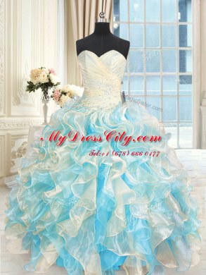 Multi-color Organza Lace Up Sweetheart Sleeveless Floor Length Ball Gown Prom Dress Beading and Ruffles