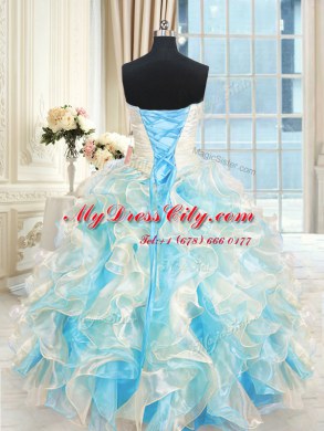Multi-color Organza Lace Up Sweetheart Sleeveless Floor Length Ball Gown Prom Dress Beading and Ruffles