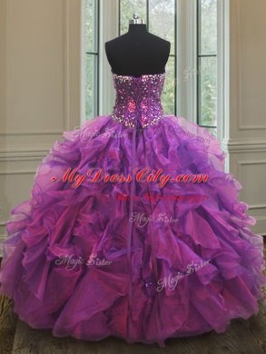 Popular Purple Quinceanera Dress Military Ball and Sweet 16 and Quinceanera and For with Beading and Ruffles and Sequins Sweetheart Sleeveless Lace Up