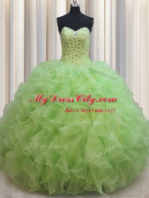 High Quality Sleeveless Beading and Ruffles Lace Up Quinceanera Dress