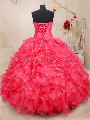 Sleeveless Lace Up Floor Length Beading and Ruffles and Sequins and Hand Made Flower Sweet 16 Dress