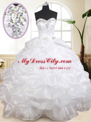 White Sweetheart Lace Up Beading and Pick Ups Quinceanera Dresses Sleeveless