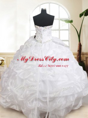White Sweetheart Lace Up Beading and Pick Ups Quinceanera Dresses Sleeveless