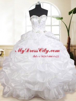 White Sweetheart Lace Up Beading and Pick Ups Quinceanera Dresses Sleeveless