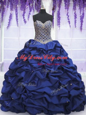 Royal Blue Sleeveless Beading and Pick Ups Floor Length Ball Gown Prom Dress