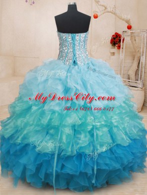 Luxury Sweetheart Sleeveless Lace Up Ball Gown Prom Dress Multi-color Organza
