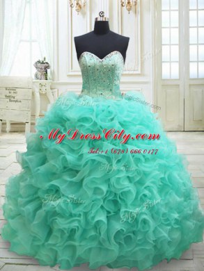 Nice Sweetheart Sleeveless Brush Train Lace Up Sweet 16 Quinceanera Dress Apple Green Organza