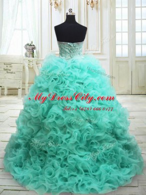 Nice Sweetheart Sleeveless Brush Train Lace Up Sweet 16 Quinceanera Dress Apple Green Organza
