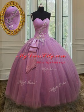 Floor Length Lilac Sweet 16 Dress Sweetheart Sleeveless Lace Up