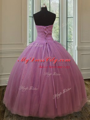 Floor Length Lilac Sweet 16 Dress Sweetheart Sleeveless Lace Up