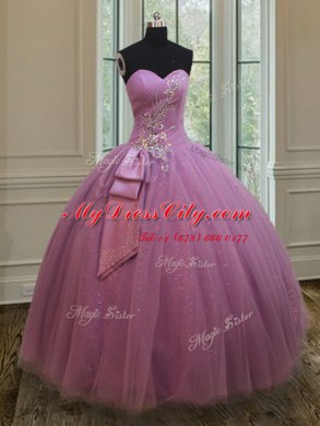 Floor Length Lilac Sweet 16 Dress Sweetheart Sleeveless Lace Up