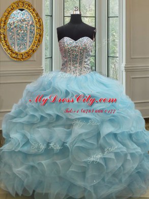 Most Popular Organza Sleeveless Floor Length Sweet 16 Dress and Beading and Ruffles and Sequins
