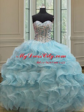 Most Popular Organza Sleeveless Floor Length Sweet 16 Dress and Beading and Ruffles and Sequins