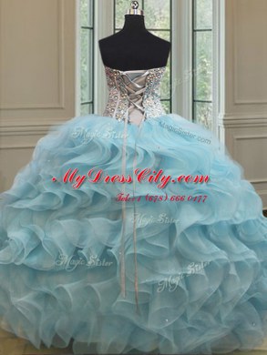 Most Popular Organza Sleeveless Floor Length Sweet 16 Dress and Beading and Ruffles and Sequins