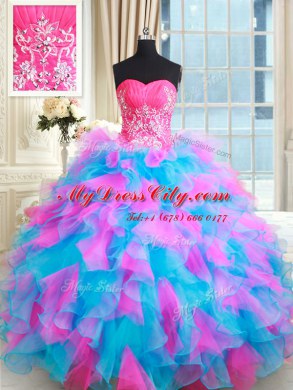 Elegant Sweetheart Sleeveless Organza 15 Quinceanera Dress Beading and Ruffles Zipper