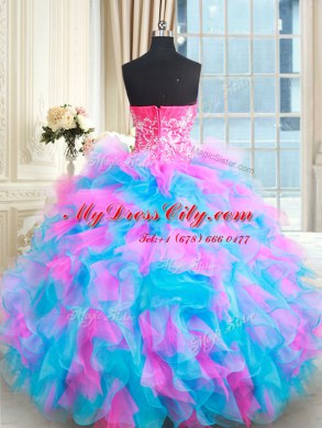 Elegant Sweetheart Sleeveless Organza 15 Quinceanera Dress Beading and Ruffles Zipper