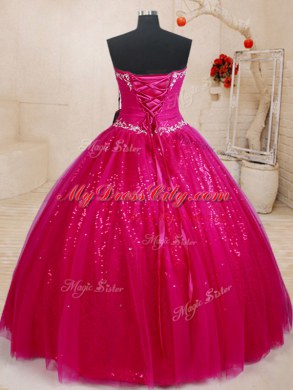 Fashionable Sleeveless Lace Up Floor Length Beading and Sequins Sweet 16 Dress