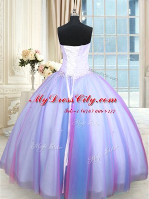 Multi-color Ball Gowns Sweetheart Sleeveless Tulle Floor Length Lace Up Beading Quinceanera Gown