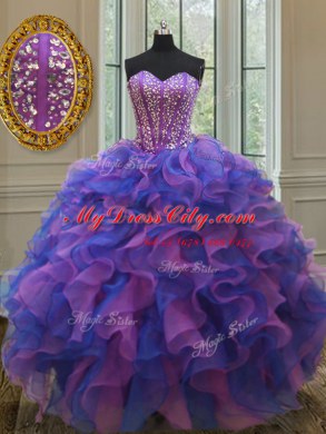 Beautiful Sweetheart Sleeveless Organza Sweet 16 Quinceanera Dress Beading and Ruffles Lace Up