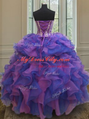 Beautiful Sweetheart Sleeveless Organza Sweet 16 Quinceanera Dress Beading and Ruffles Lace Up