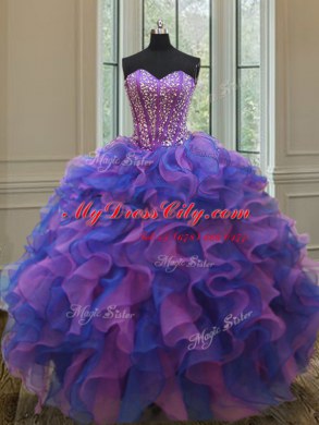 Beautiful Sweetheart Sleeveless Organza Sweet 16 Quinceanera Dress Beading and Ruffles Lace Up