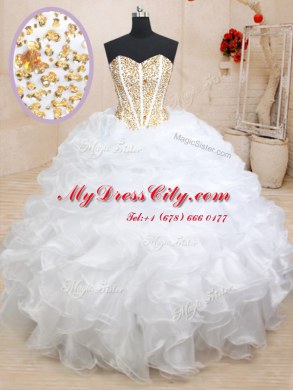 Romantic White Sweetheart Neckline Beading and Ruffles Quinceanera Dress Sleeveless Lace Up
