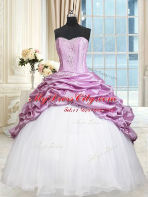 Multi-color Organza and Taffeta Lace Up Sweetheart Sleeveless Floor Length Quinceanera Gowns Beading and Pick Ups