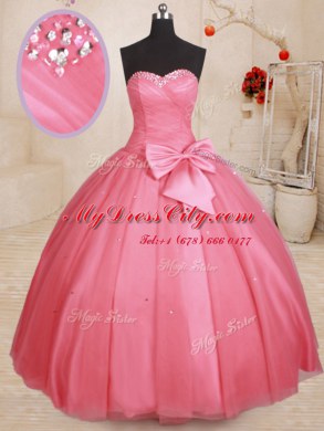 Pink Sweetheart Lace Up Beading and Bowknot Sweet 16 Dresses Sleeveless
