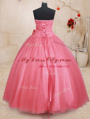 Pink Sweetheart Lace Up Beading and Bowknot Sweet 16 Dresses Sleeveless