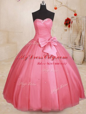 Pink Sweetheart Lace Up Beading and Bowknot Sweet 16 Dresses Sleeveless