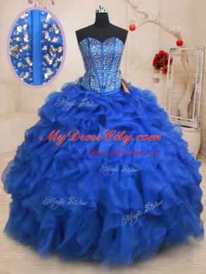 Fashion Royal Blue Sleeveless Organza Lace Up Quinceanera Dresses for Military Ball and Sweet 16 and Quinceanera